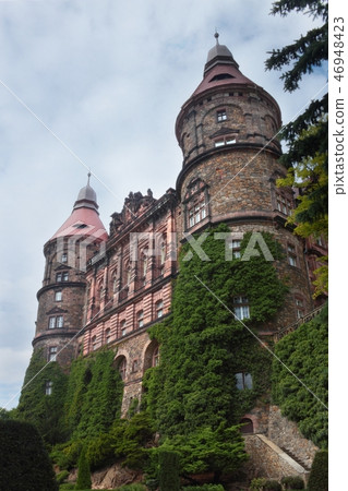 Facade with towers of castle Ksiaz in Walbrzych Facade with towers of castle Ksiaz in Walbrzych 46948423