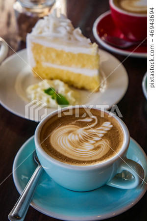 coffee time in the wood table cafe , drink coffee coffee time in the wood table cafe , drink coffee 46948694