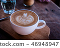 coffee white cup on the wood table in the morning 46948947