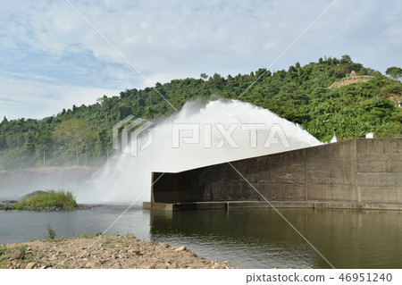 water splashing from floodgate dam in Thailand 46951240