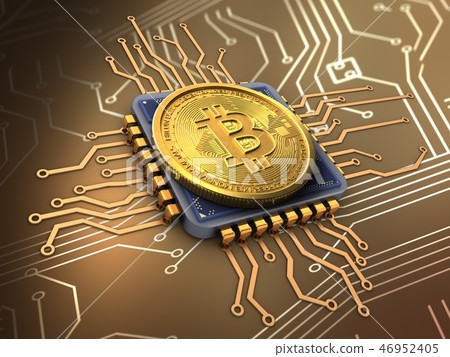 3d illustration of bitcoin with cpu 3d illustration of bitcoin with cpu 46952405