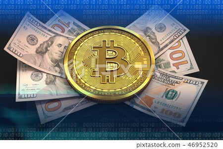 3d illustration of bitcoin with banknotes 3d illustration of bitcoin with banknotes 46952520