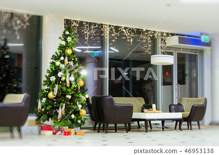 Christmas new year interior, pine cones, candles Christmas new year interior, pine cones, candles 46953138