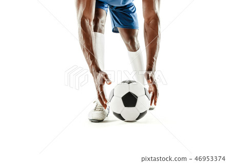 Legs Of Soccer Player Close Up Isolated On White Stock Photo