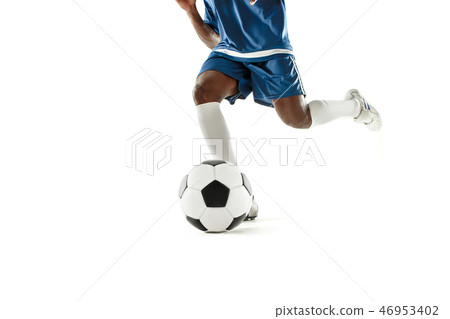 legs of soccer player close-up isolated on white 46953402