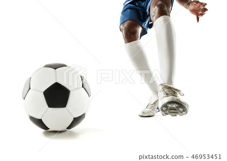 Legs Of Soccer Player Close Up Isolated On White Stock Photo