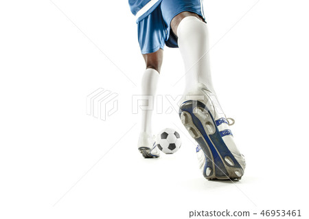 legs of soccer player close-up isolated on white legs of soccer player close-up isolated on white 46953461