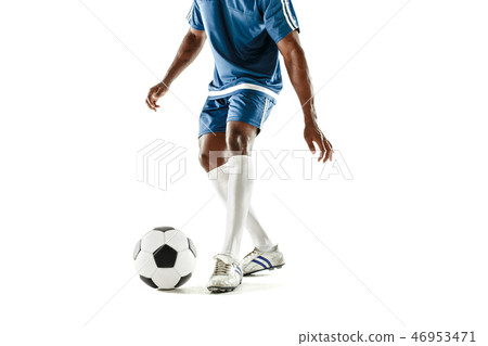 Legs Of Soccer Player Close Up Isolated On White Stock Photo