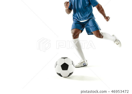 Legs Of Soccer Player Close Up Isolated On White Stock Photo