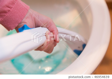 Girl cleaning the toilet 46954639