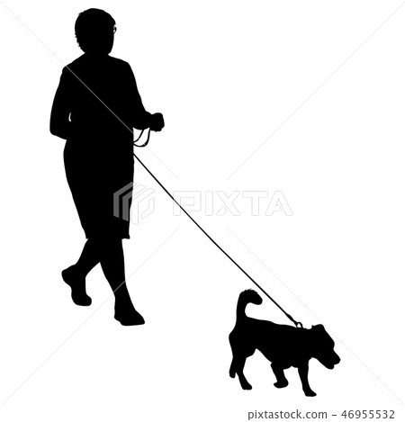Silhouette of woman and dog on a white background Silhouette of woman and dog on a white background 46955532