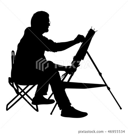 Silhouette, artist at work on a white background. Silhouette, artist at work on a white background. 46955534