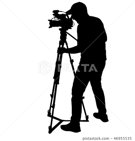 Cameraman with video camera. Silhouettes Cameraman with video camera. Silhouettes 46955535