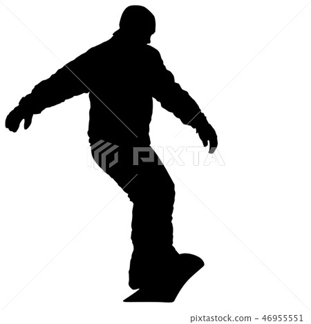 Black silhouettes snowboarders on white 46955551