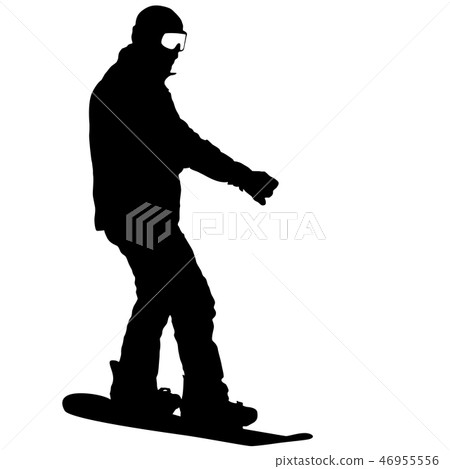 Black silhouettes snowboarders on white  46955556