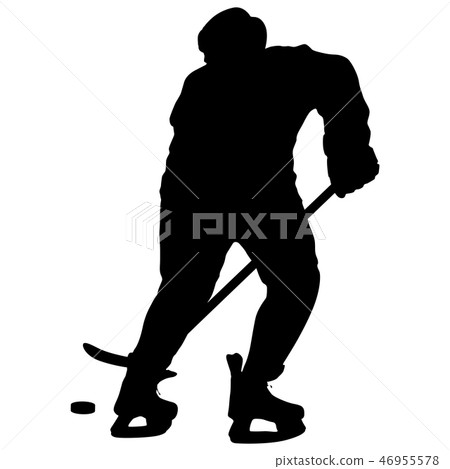Silhouette of hockey player on white background 46955578