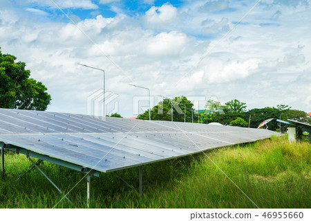 Solar panel on blue sky background Solar panel on blue sky background 46955660