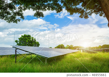 Solar panel on blue sky background Solar panel on blue sky background 46955661