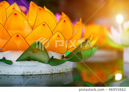 Beautiful kratong Made of foam is floating Beautiful kratong Made of foam is floating 46955662