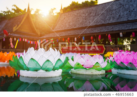 Beautiful kratong Made of foam is floating Beautiful kratong Made of foam is floating 46955663