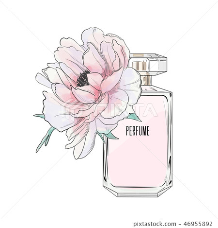 Vector fashion peony flower and perfume bottle Stock