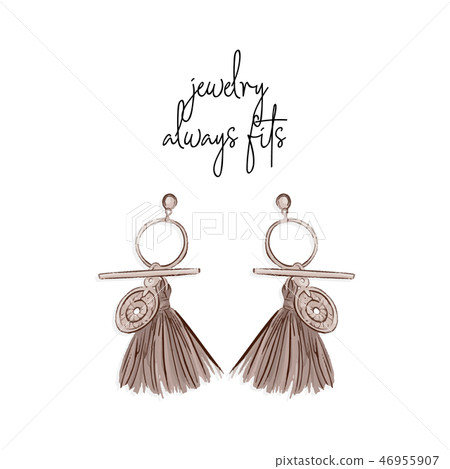 Beautiful earring stylish tepography poster. Modern hand drawn accessories with text slogan. Vector 46955907