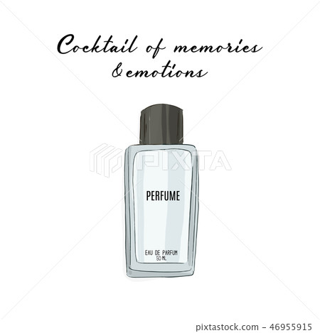 Modern perfume illustration with quote. Aroma Bottle with smell of memories and emotions. Fragrance 46955915