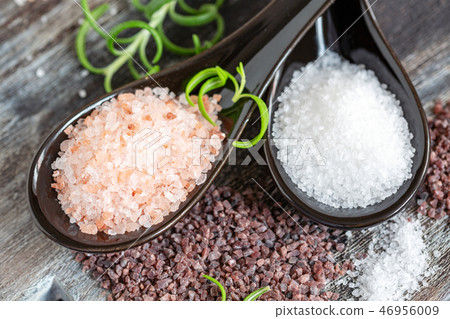 Different types of sea salt close-up. Different types of sea salt close-up. 46956009