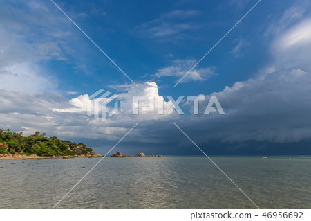 Tropical sea at Paradise island and stormy blue sky in Koh Samui, Thailand 46956692