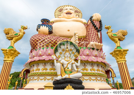 Giant Budai or Pu-Tai or Happy Buddha or Laughing Big Buddha statue at Wat Plai Laem Temple in the Giant Budai or Pu-Tai or Happy Buddha or Laughing Big Buddha statue at Wat Plai Laem Temple in the 46957006