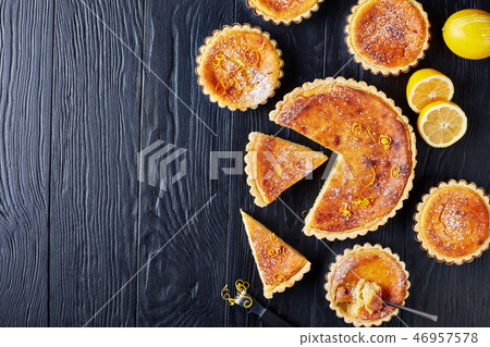 Swiss Easter Rice Tart, Osterfladen, flat lay 46957578