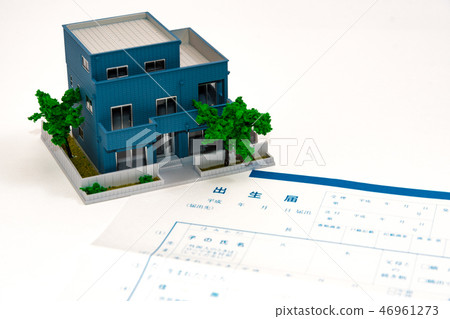 Life style image Birth certificate and model of house 46961273