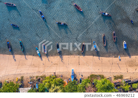 top view fishing boats on Rawai beach top view fishing boats on Rawai beach 46969212