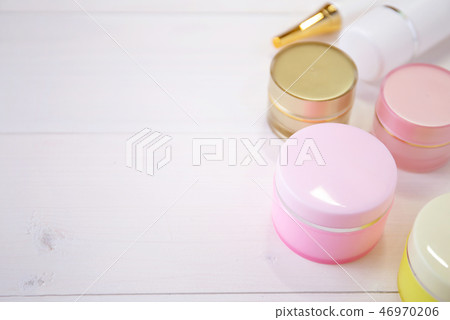 cosmetic and skin care product on white wood table cosmetic and skin care product on white wood table 46970206
