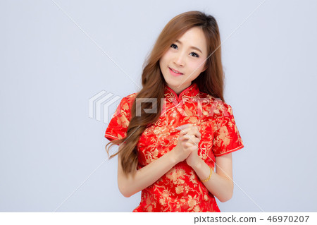 Beautiful portrait happy Chinese New Year young asian woman 46970207
