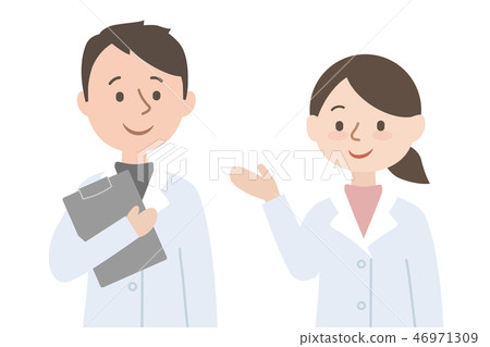 Male and female 2 poses in white coat Male and female 2 poses in white coat 46971309