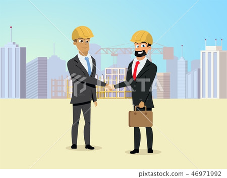 Partners Handshaking on Construction Site Vector 46971992