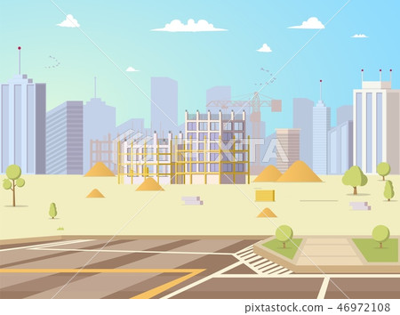 Construction Site with Unfinished Building Vector 46972108