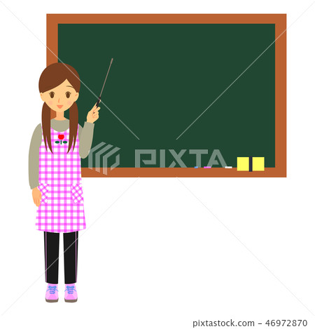 Female nursery teacher with supporting rod Blackboard background Full body Female nursery teacher with supporting rod Blackboard background Full body 46972870