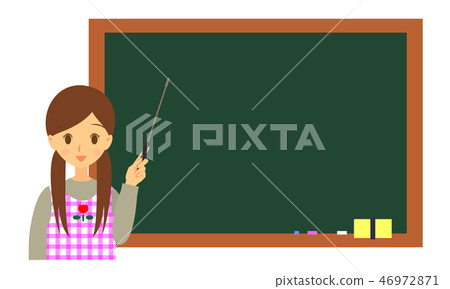 Female nursery teacher with supporting sticks blackboard background upper body 46972871