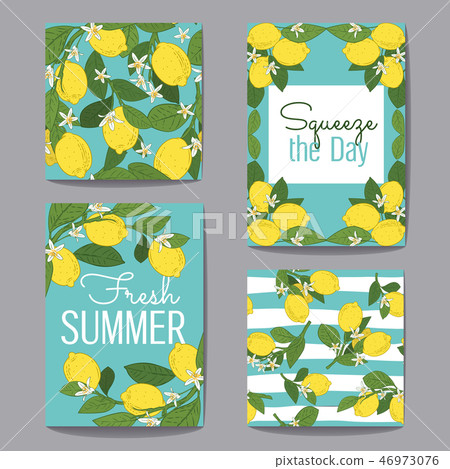 Citrus fruits greeting cards and patterns on turquoise blue set. Vector illustration Citrus fruits greeting cards and patterns on turquoise blue set. Vector illustration 46973076