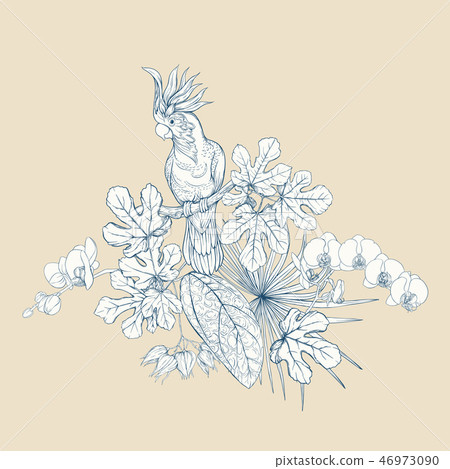 A composition of tropical plants, palm leaves A composition of tropical plants, palm leaves 46973090