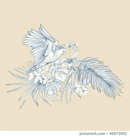 A composition of tropical plants, palm leaves A composition of tropical plants, palm leaves 46973092