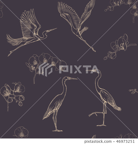 Seamless pattern, background with tropical birds 46973251