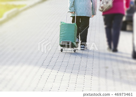 Old age - no joy. Old woman with bag Old age - no joy. Old woman with bag 46973461