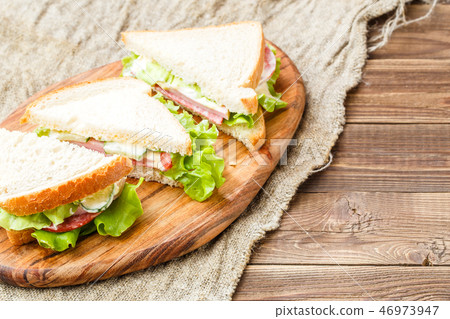 Fresh burger on linen cloth 46973947
