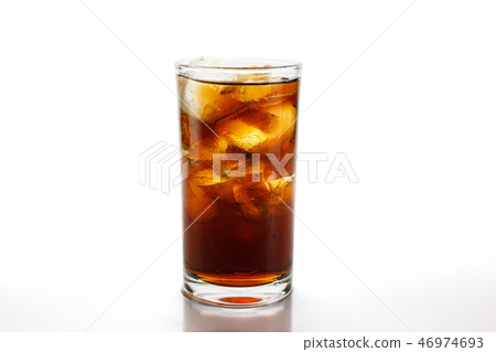 Cola in glass with ice on white background 46974693