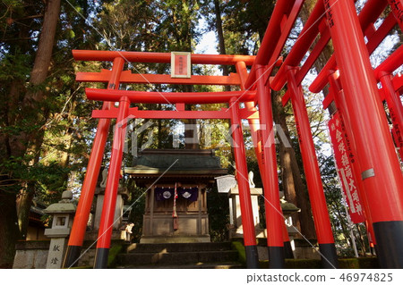 這是滋賀縣多賀縣taga Taisha區的kinsaki Inari神社的鳥居門和神社 照片素材 圖片 圖庫