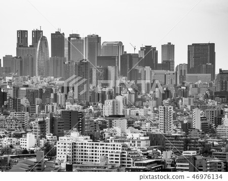 High-rise buildings in Shinjuku Fukutoshin monochrome 46976134