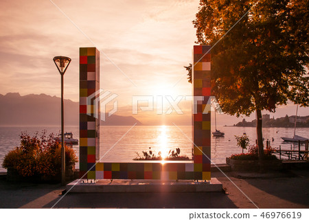 Art sculpture at lake Geneva in Montreux Art sculpture at lake Geneva in Montreux 46976619